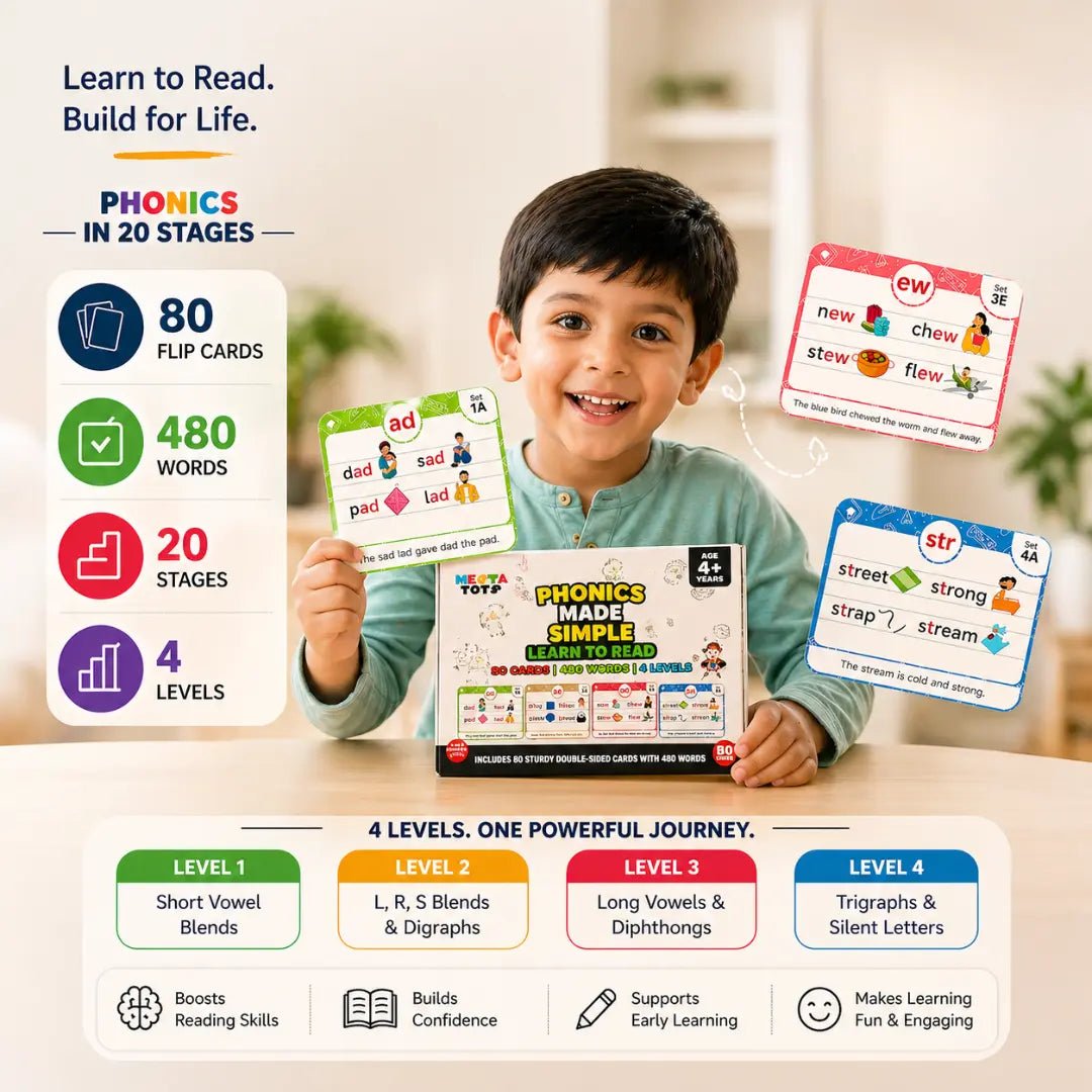 Phonics Flash Cards - Learn to Read in 20 Stages (60 cards, 490 Words) - NESTA TOYS