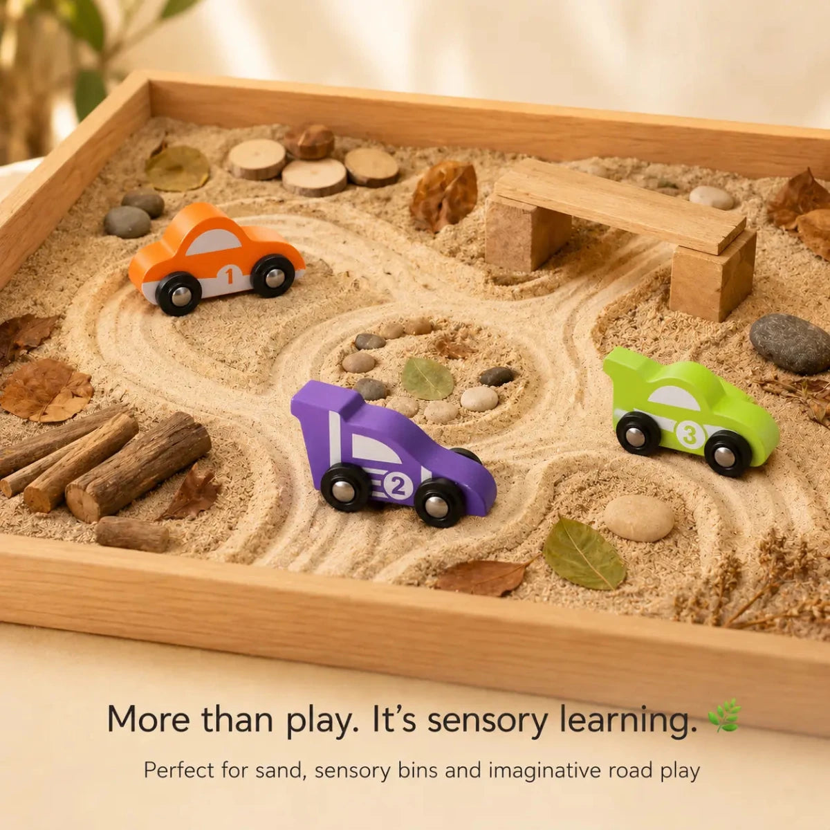 Wooden Car (3 Pcs) - Green, Orange, Purple - NESTA TOYS