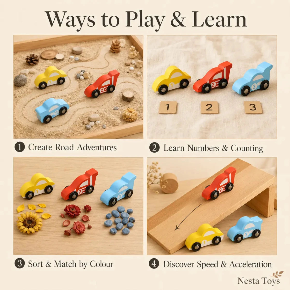 Wooden Car (6 Pcs) - NESTA TOYS