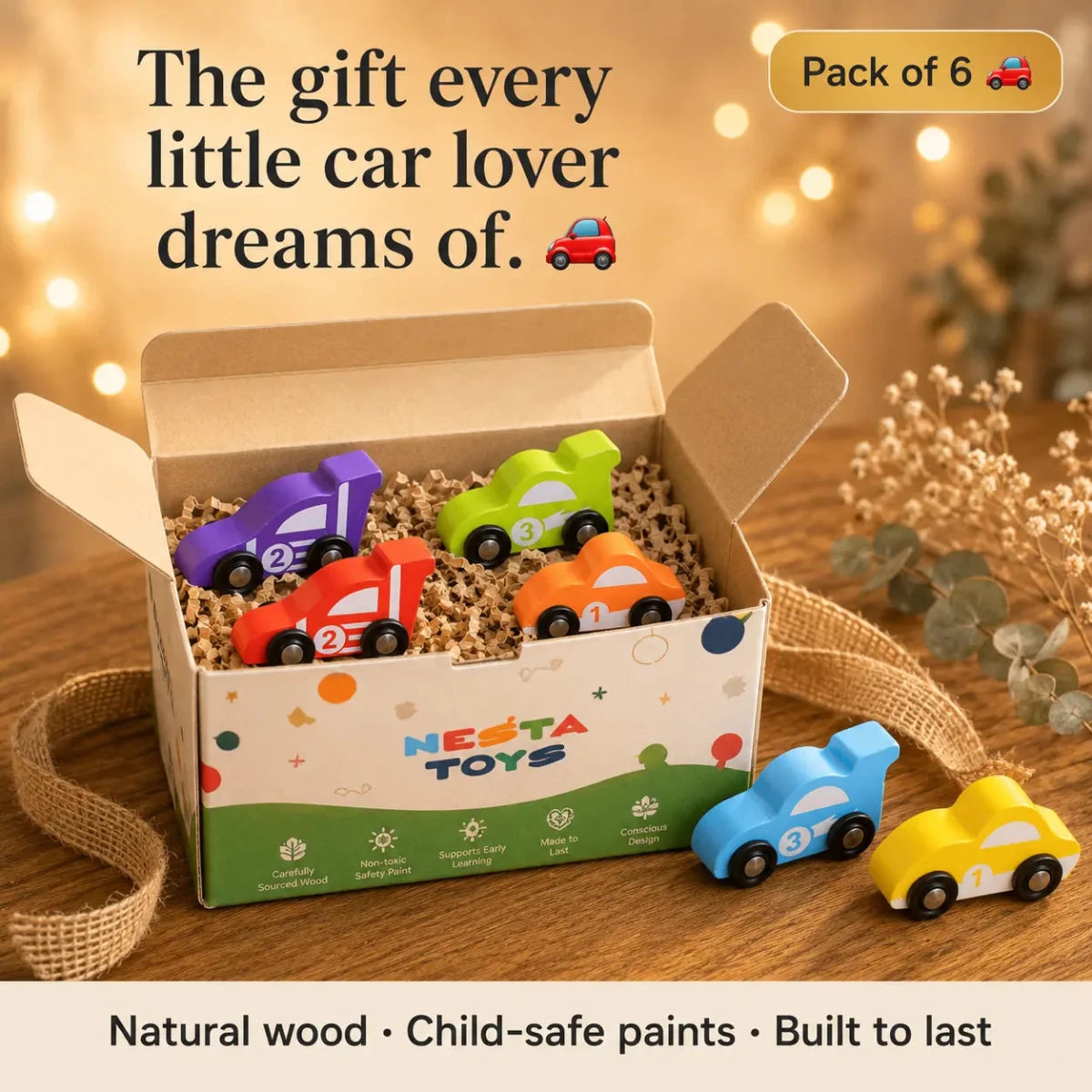 Wooden Car (6 Pcs) - NESTA TOYS