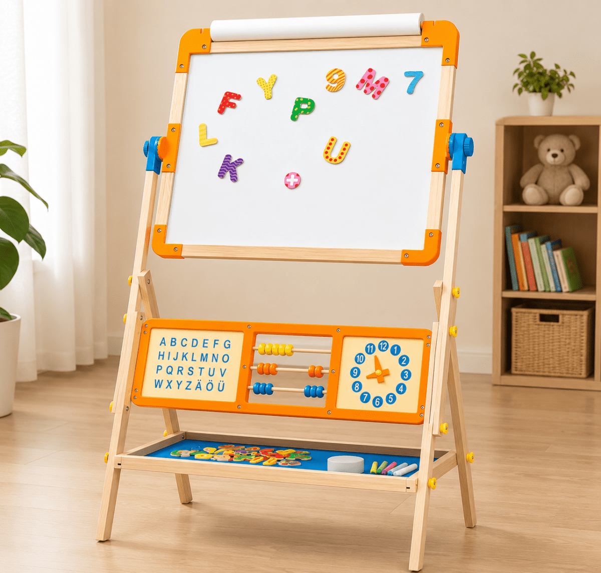 6-in-1 Wooden Tabletop Easel with Blackboard, Whiteboard, Paper Roll, & Accessories - NESTA TOYS