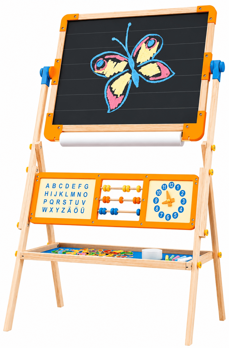 6-in-1 Wooden Tabletop Easel with Blackboard, Whiteboard, Paper Roll, & Accessories - NESTA TOYS