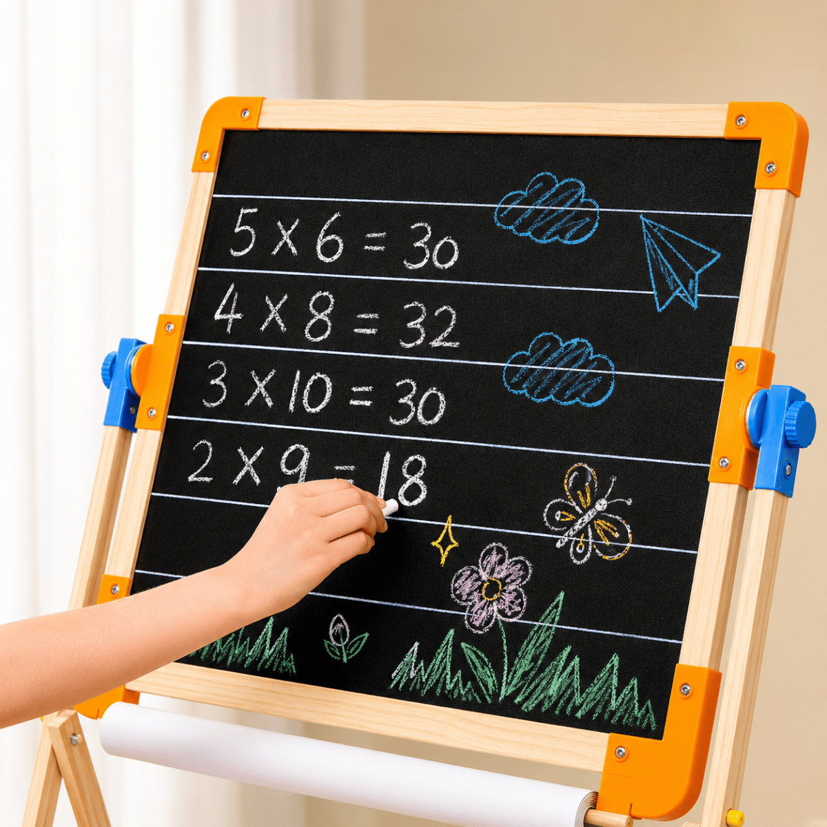 6-in-1 Wooden Tabletop Easel with Blackboard, Whiteboard, Paper Roll, & Accessories - NESTA TOYS