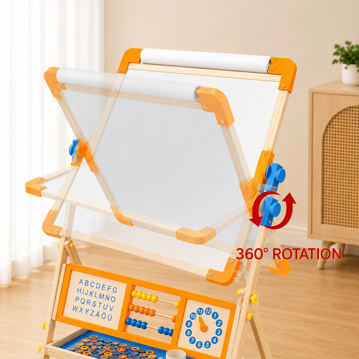 6-in-1 Wooden Tabletop Easel with Blackboard, Whiteboard, Paper Roll, & Accessories - NESTA TOYS