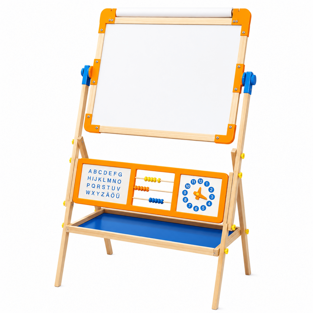 6-in-1 Wooden Tabletop Easel with Blackboard, Whiteboard, Paper Roll, & Accessories - NESTA TOYS