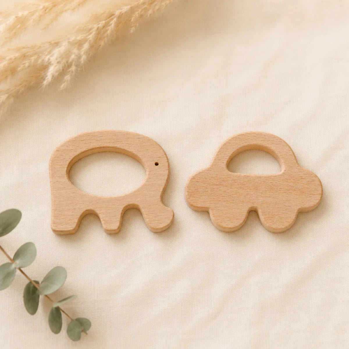 Wooden Car & Elephant Teether Set | Beech Wood Teether - NESTA TOYS