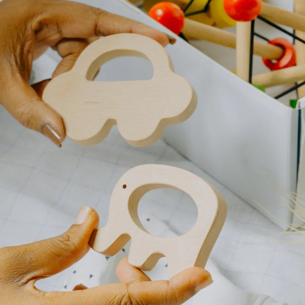 Wooden Car & Elephant Teether Set | Beech Wood Teether - NESTA TOYS
