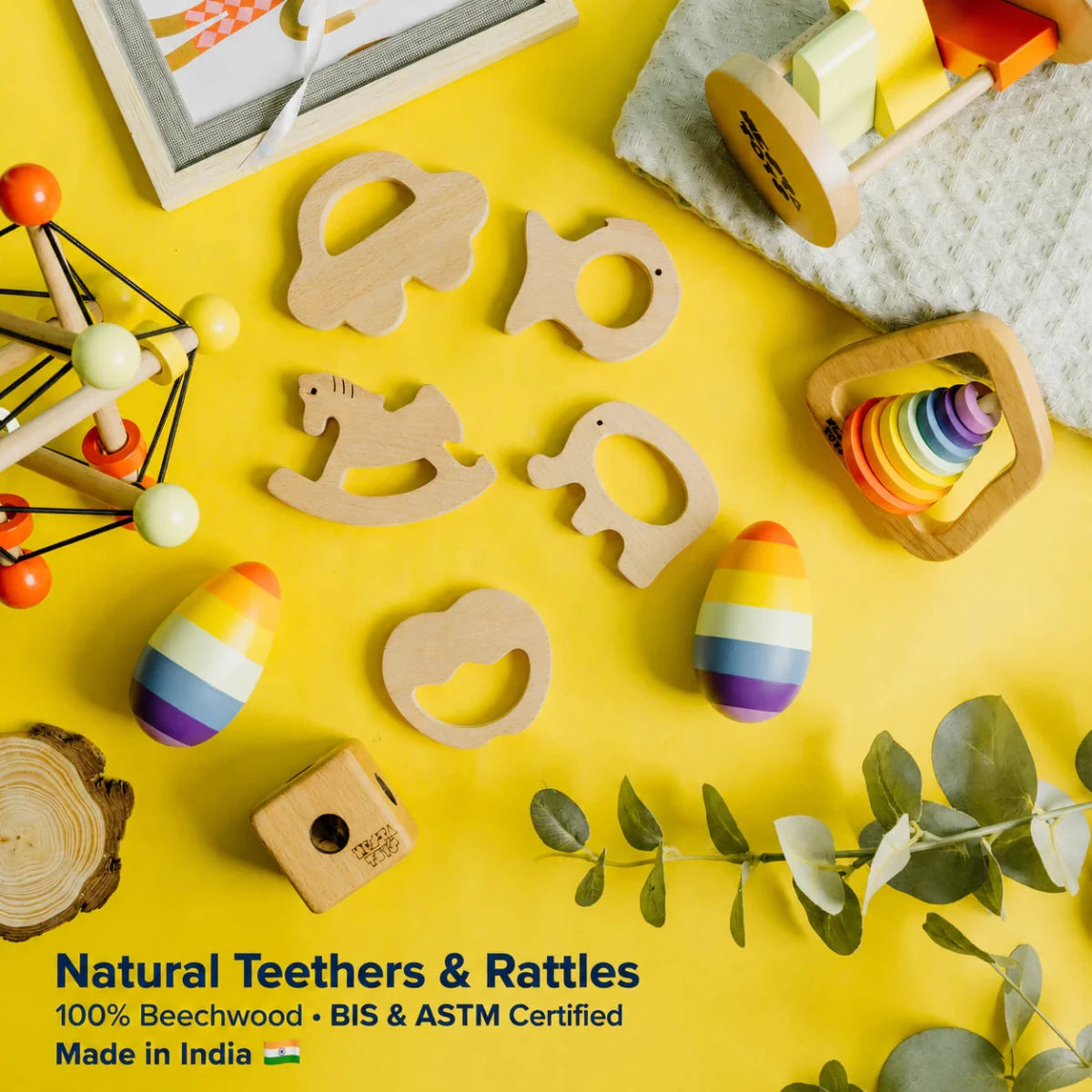 Wooden Car & Elephant Teether Set | Beech Wood Teether - NESTA TOYS
