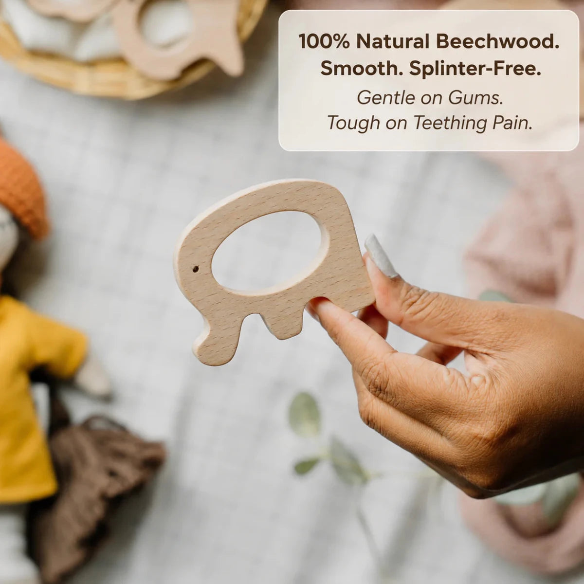 Wooden Elephant Teether (Beech Wood) - NESTA TOYS