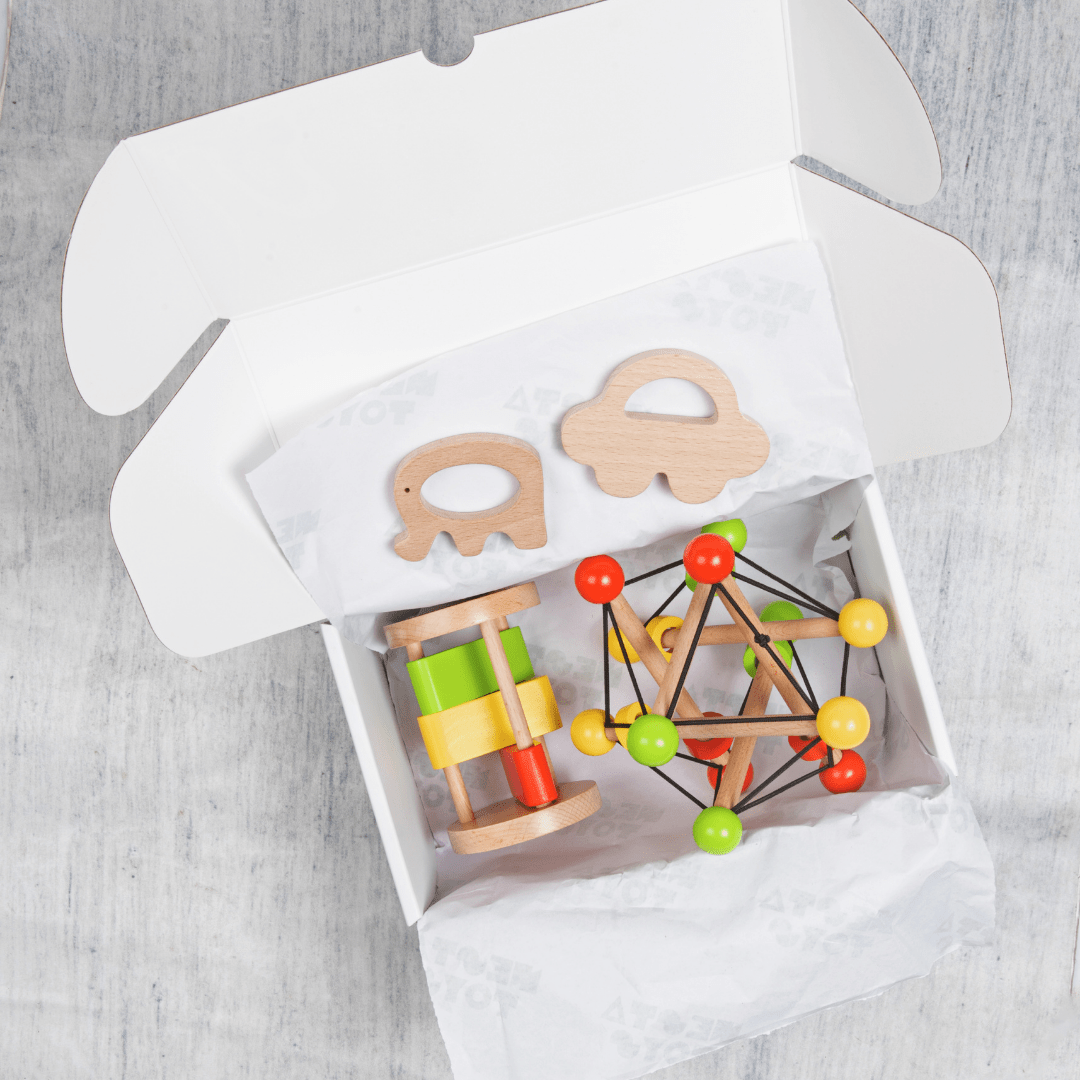 Newborn Gift Set – Skwish Rattle, Clacker Rattle & Wooden Teethers - NESTA TOYS
