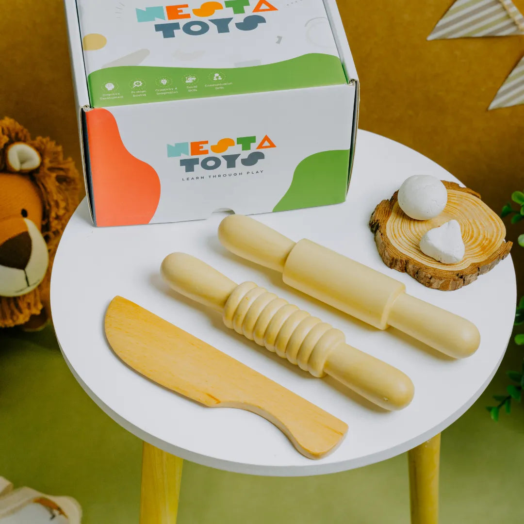 NESTA TOYS - Play Dough Tool set | Rolling Pins & Knife Play Dough Tool set | Rolling Pins & Knife - nestatoys