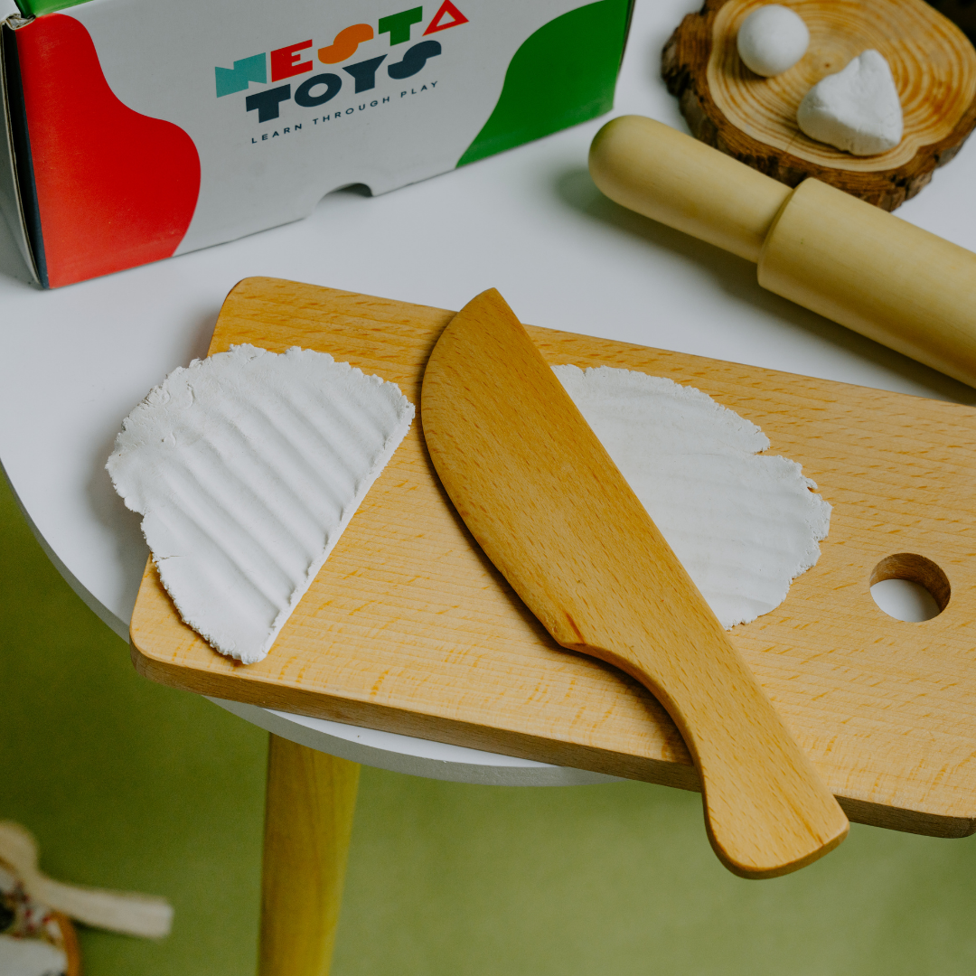 NESTA TOYS - Play Dough Tool set | Rolling Pins & Knife Play Dough Tool set | Rolling Pins & Knife - nestatoys