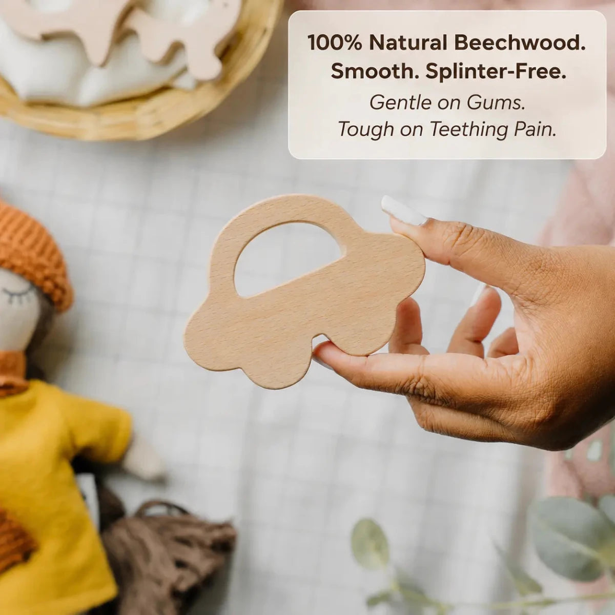 Wooden Car Teether (Beech Wood) - NESTA TOYS