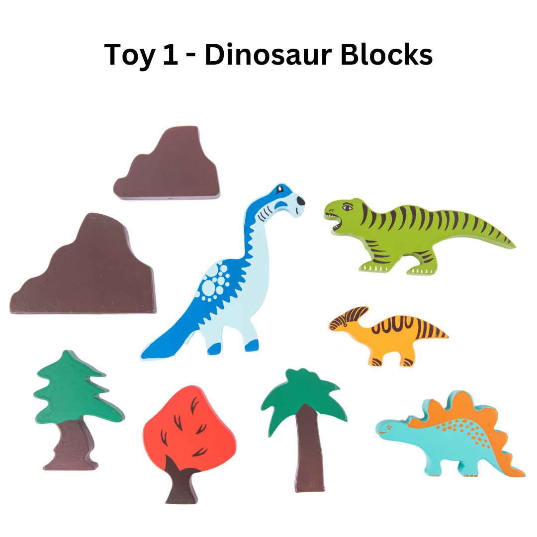NESTA TOYS - Wooden Dinosaur Blocks, Egg Shaker Rattle & Teether (6+ Months) - nestatoys