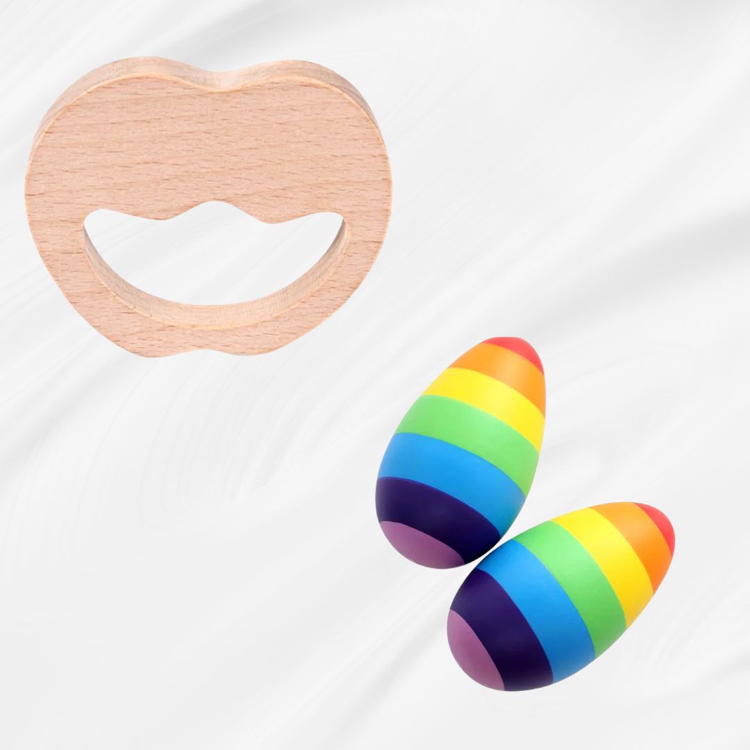 NESTA TOYS - Wooden Apple Teether (Beech Wood), Rainbow Wooden Egg Shaker -Set of 2 (0+ Years)