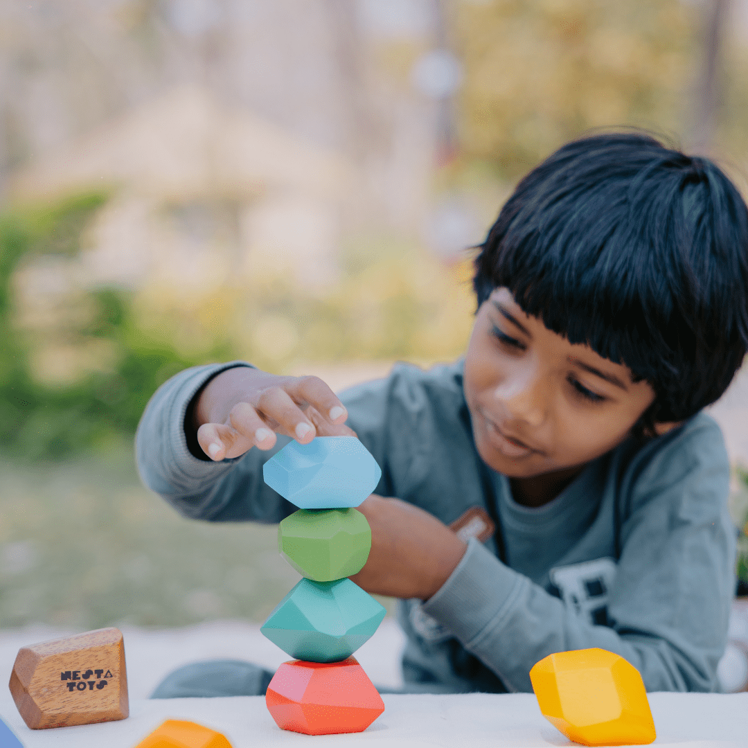 Wooden Stone Balancing Blocks | Rainbow Stacking Sensory Toy (8 Pcs) - NESTA TOYS