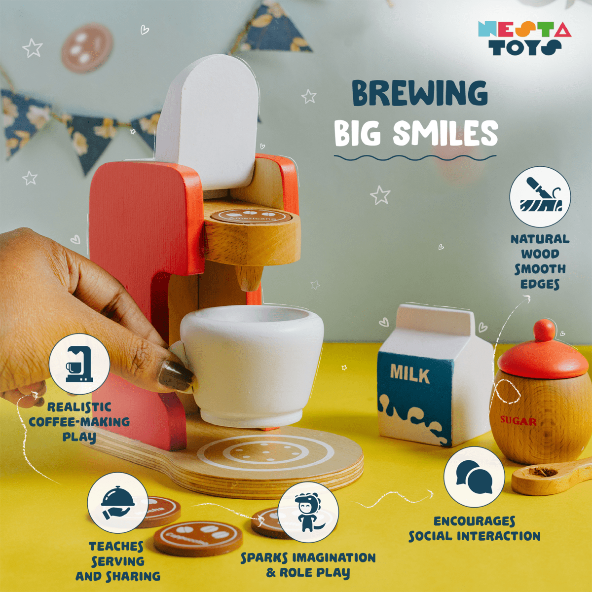 Wooden Coffee Machine Toy (Red) - NESTA TOYS