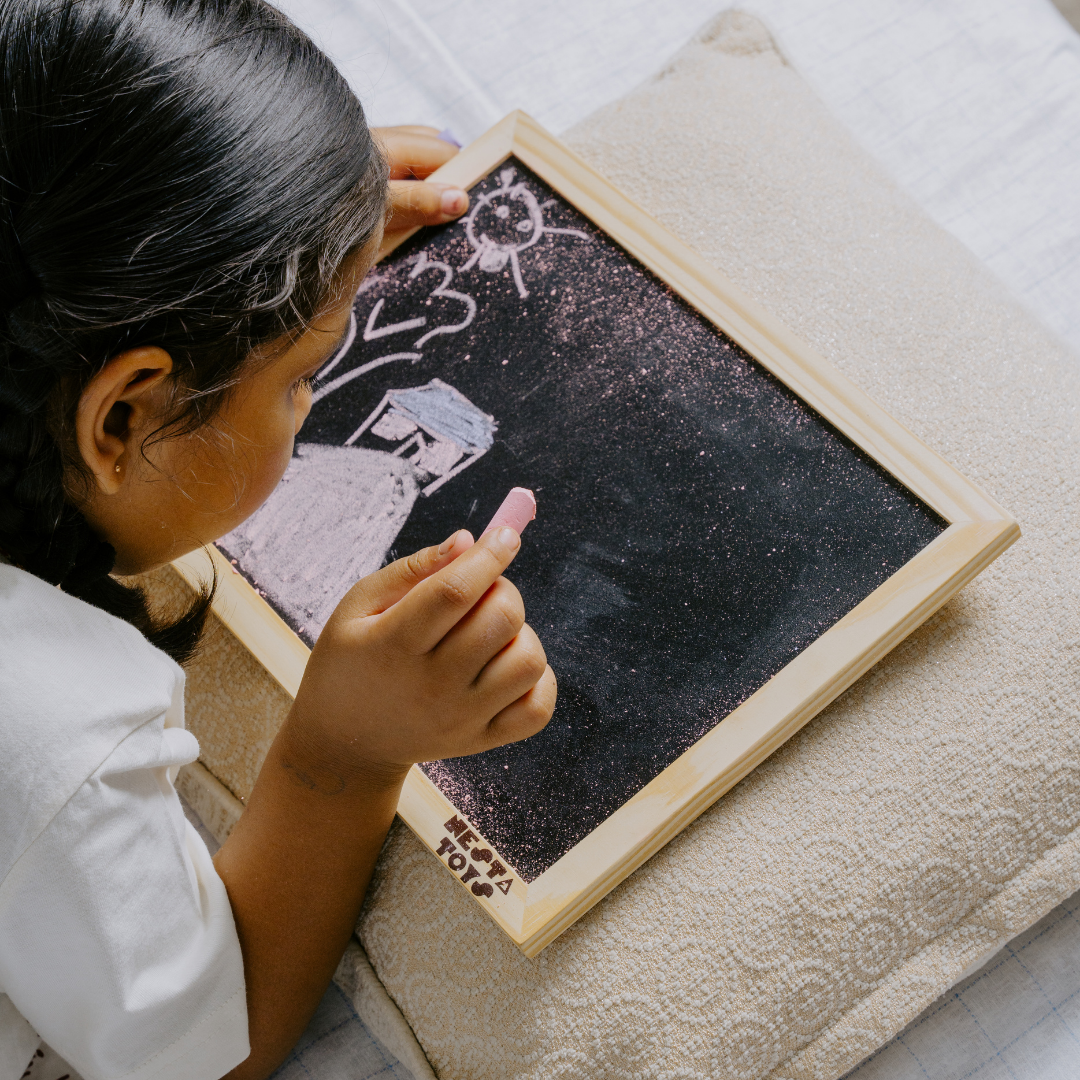 NESTA TOYS double sided blackboard slate for kids, wooden pre-writing and drawing learning toy