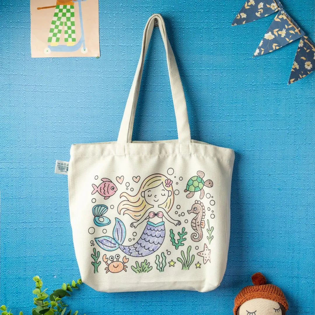 NESTA TOYS –DIY Coloring Cotton Bag for Kids DIY_bags DIY Doodle Bag, doodle toys, Princess & Mermaid Themes, DIY art for kids, colouring toys and books