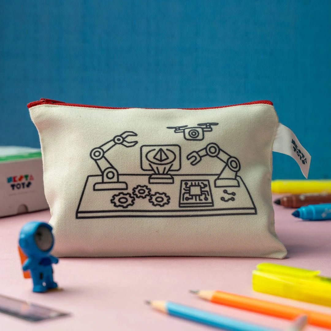 DIY Coloring Cotton Pouch for Kids (Set of 4) – Robots and Future Tech - NESTA TOYS