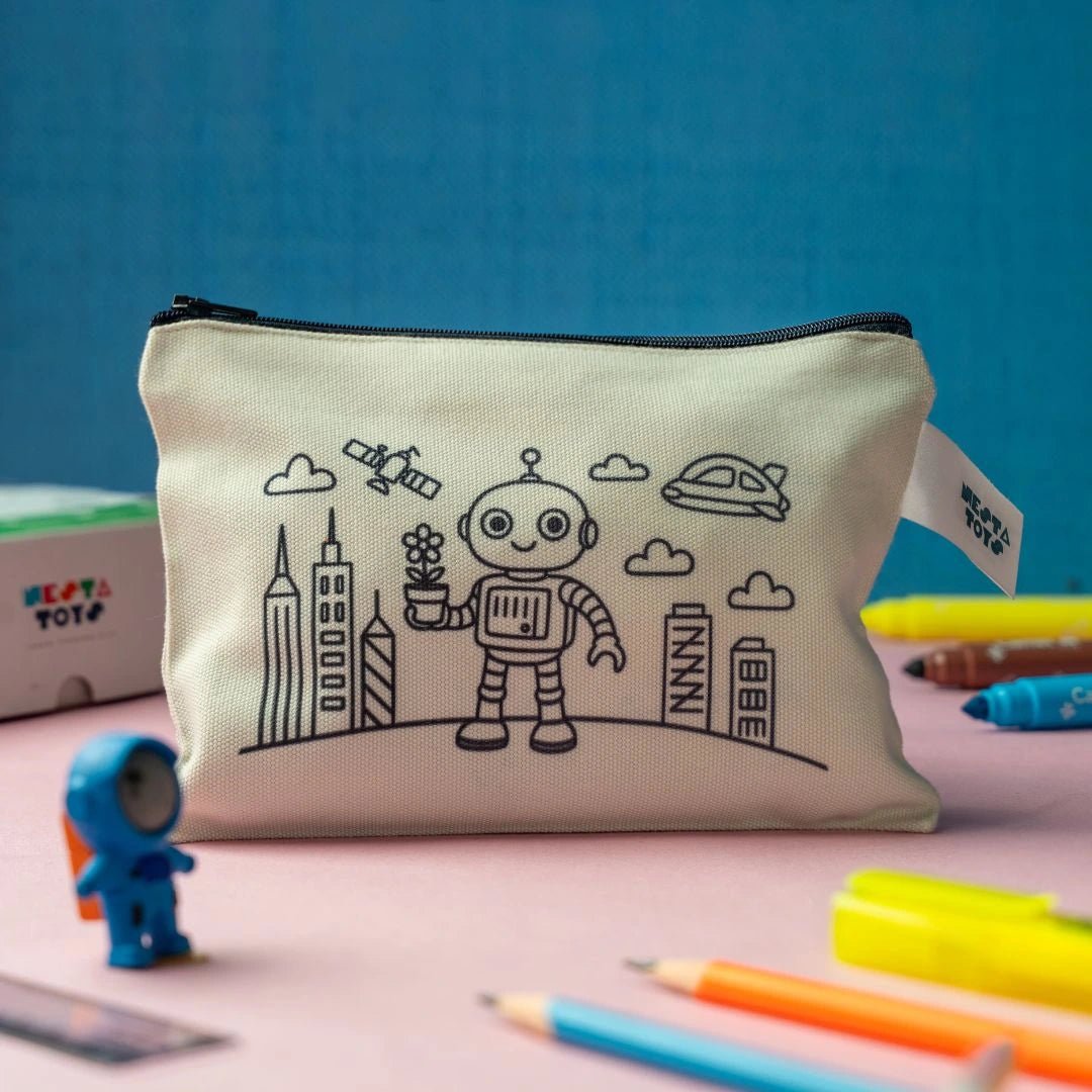 DIY Coloring Cotton Pouch for Kids (Set of 4) – Robots and Future Tech - NESTA TOYS