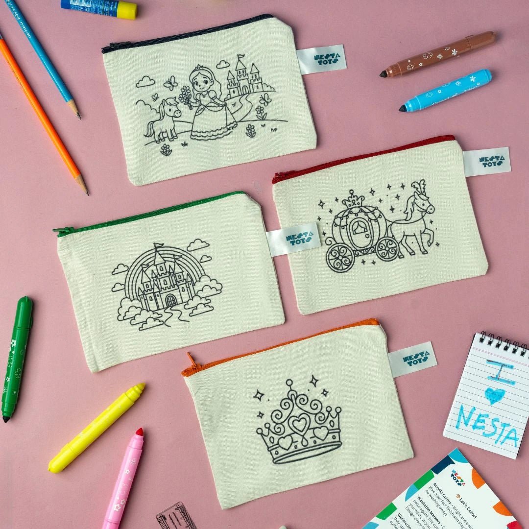 DIY Coloring Cotton Pouch for Kids (Set of 4) – Princess Theme - NESTA TOYS