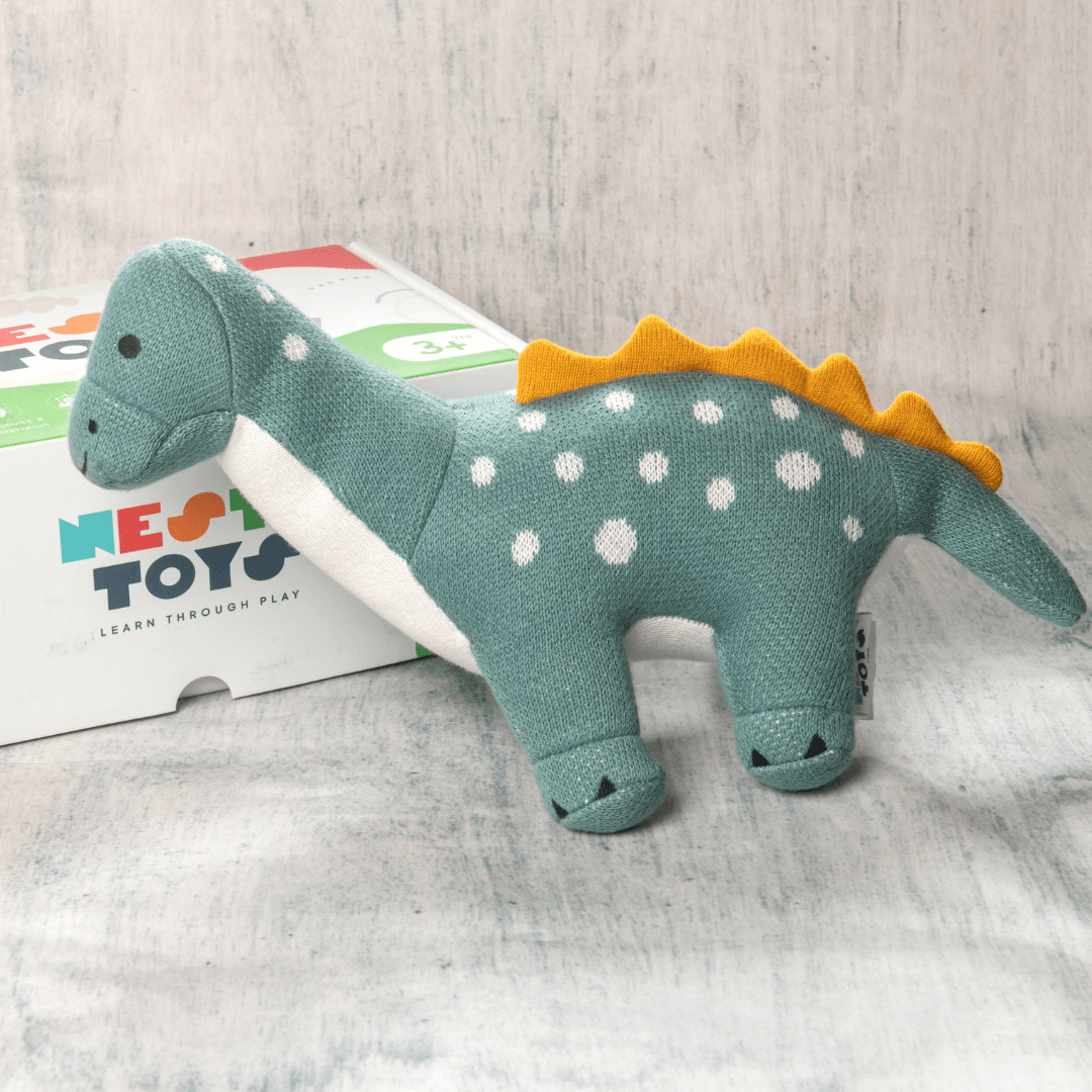Dippy the Dino | Knitted Cotton Animal Plush Toy for Kids - NESTA TOYS