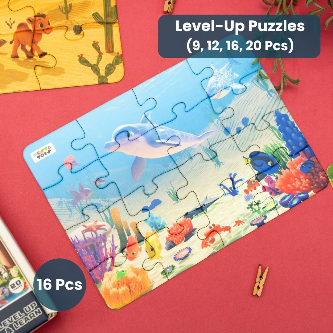 Habitat - 4 in 1 Level Up & Learn Jigsaw Puzzle (9 Pcs - 20 Pcs) - Free Gift - NESTA TOYS