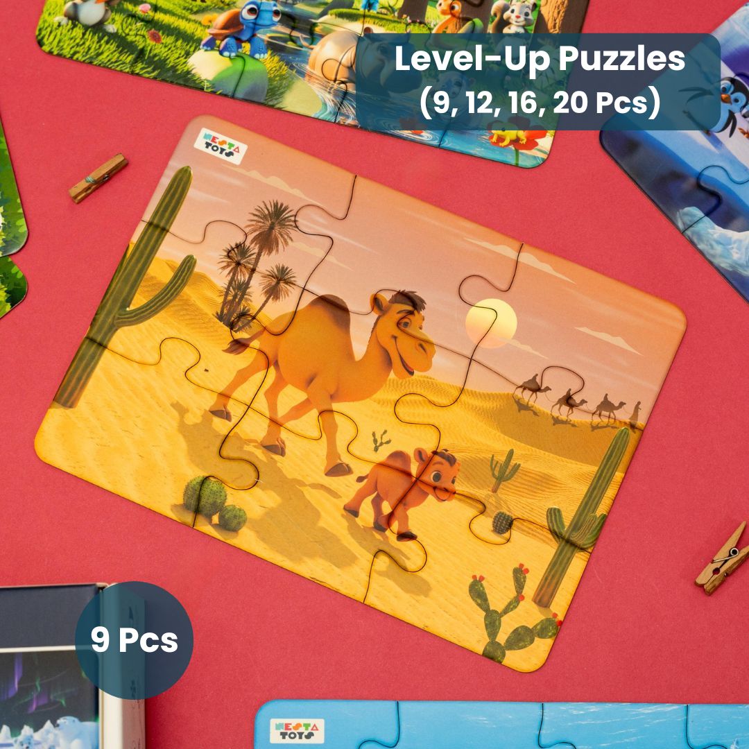 Habitat - 4 in 1 Level Up & Learn Jigsaw Puzzle (9 Pcs - 20 Pcs) - Free Gift - NESTA TOYS