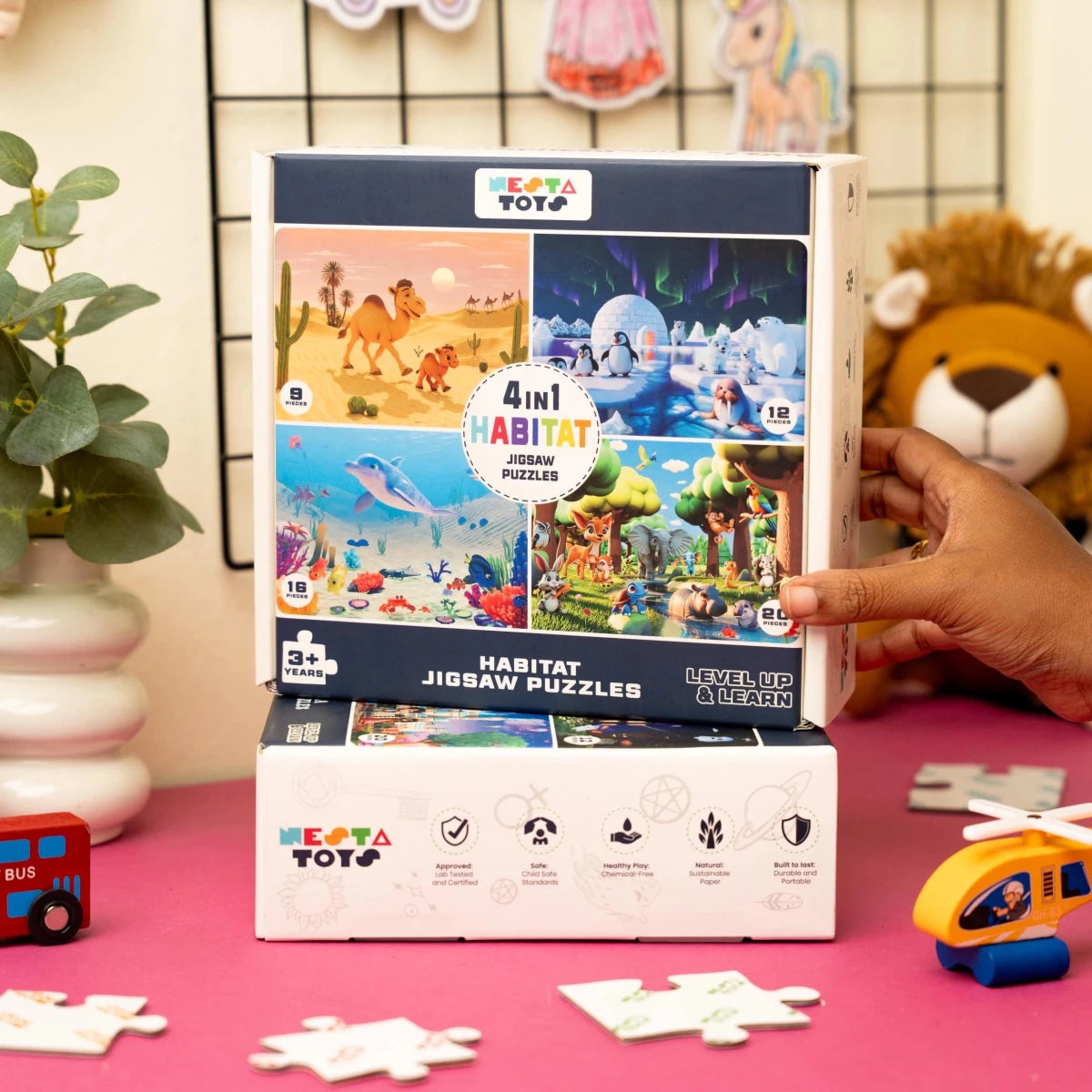 Habitat - 4 in 1 Level Up & Learn Jigsaw Puzzle (9 Pcs - 20 Pcs) - Free Gift - NESTA TOYS