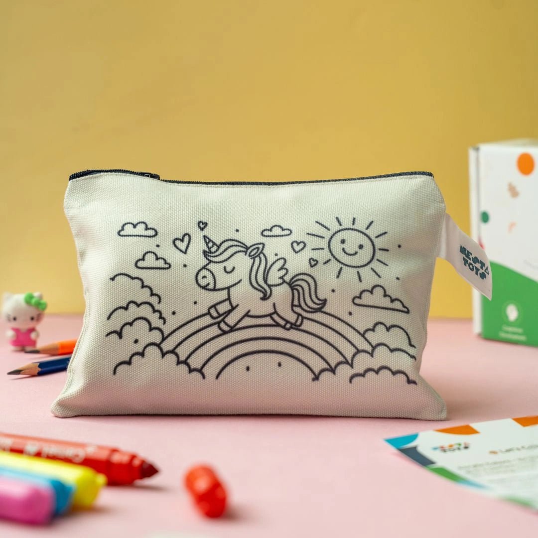 Pouch Craft Color NESTA TOYS DIY Coloring Cotton Pouch – Unicorn Theme | Set of 4 Art ...