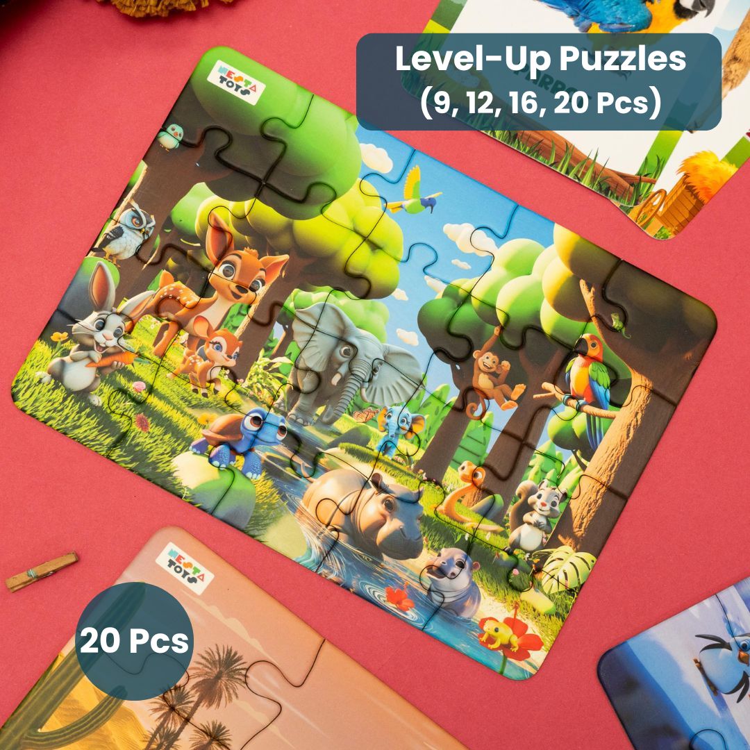Habitat - 4 in 1 Level Up & Learn Jigsaw Puzzle (9 Pcs - 20 Pcs) - Free Gift - NESTA TOYS