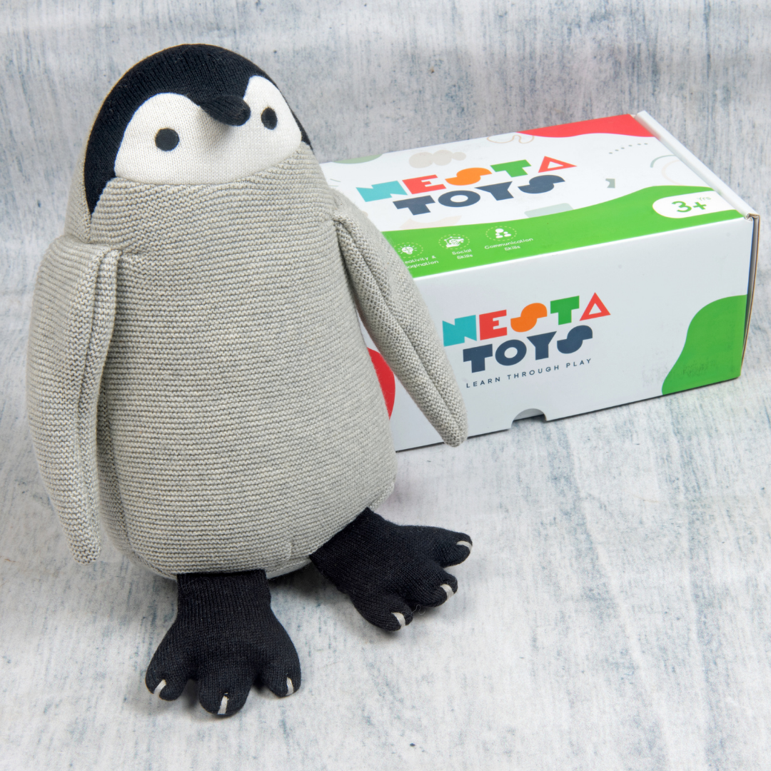 NESTA TOYS – Peppy the Penguin | Knitted Cotton Animal Plush Toy for Kids - nestatoys