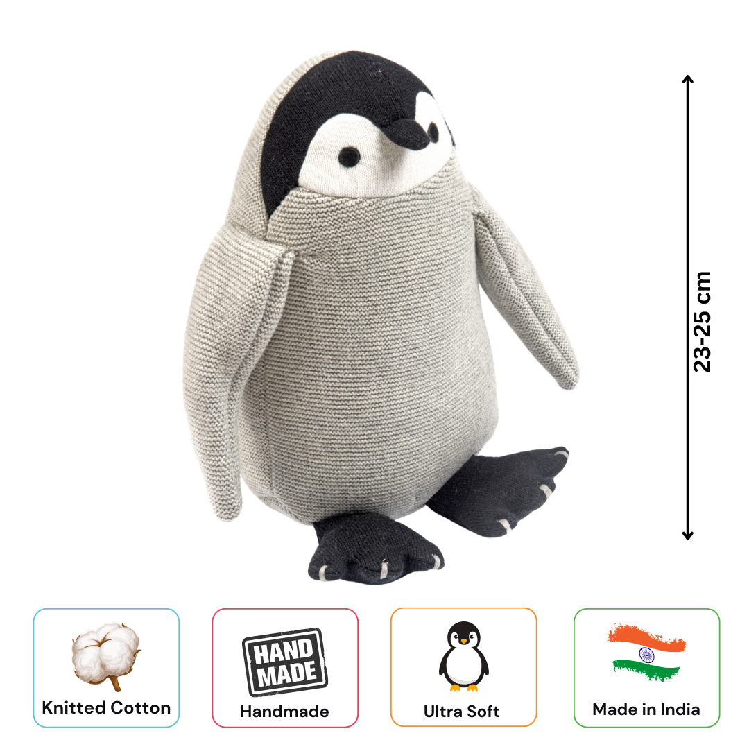 NESTA TOYS – Peppy the Penguin | Knitted Cotton Animal Plush Toy for Kids - nestatoys