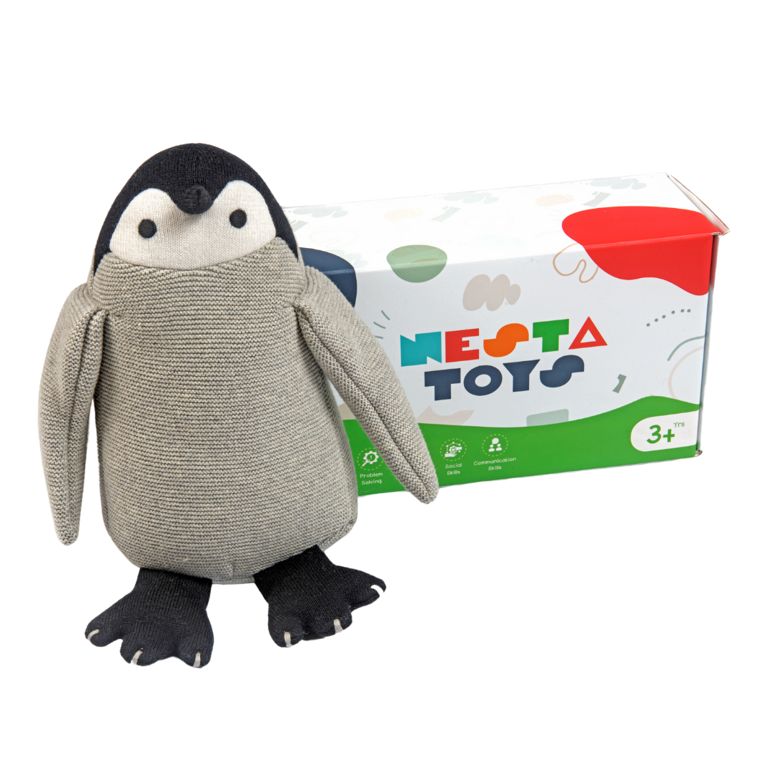 NESTA TOYS – Peppy the Penguin | Knitted Cotton Animal Plush Toy for Kids - nestatoys