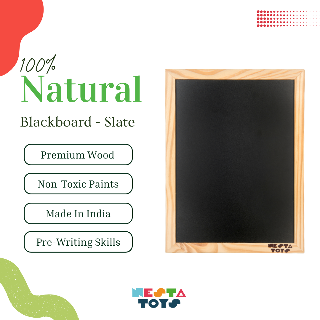 NESTA TOYS double sided blackboard slate for kids, wooden pre-writing and drawing learning toy