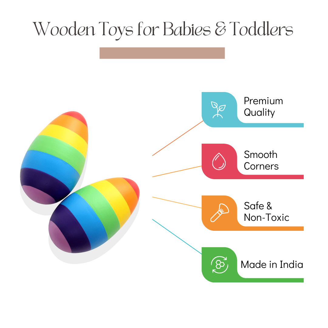 Wooden Dinosaur Blocks, Egg Shaker Rattle & Teether (6+ Months) - NESTA TOYS