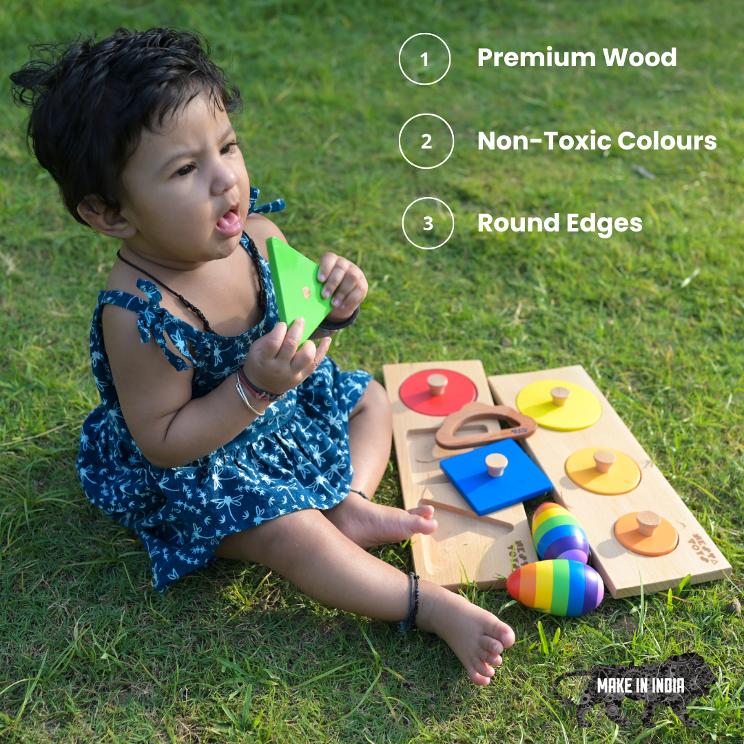 Wooden Dinosaur Blocks, Egg Shaker Rattle & Teether (6+ Months) - NESTA TOYS