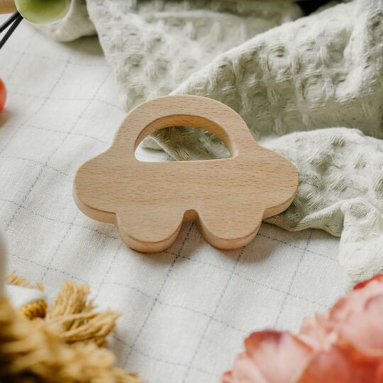 NESTA TOYS Wooden Car Teether – Beech Wood Toy for Babies