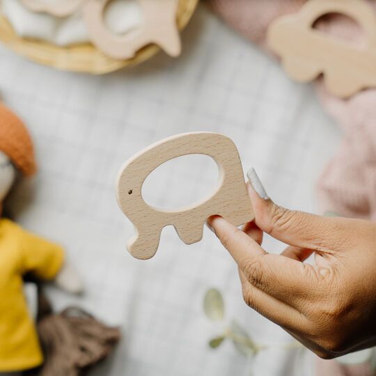 NESTA TOYS Wooden Elephant Teether – Beech Wood Toy for Babies