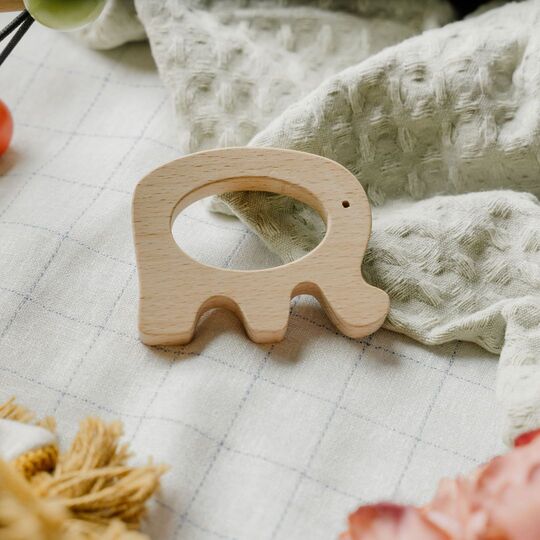 NESTA TOYS Wooden Elephant Teether – Beech Wood Toy for Babies
