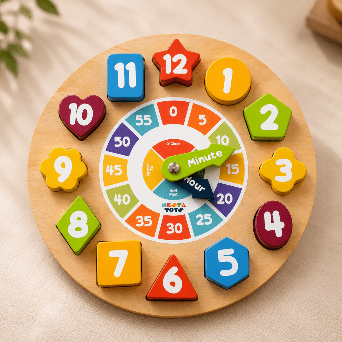 Wooden Shape Sorting Clock Toy - NESTA TOYS