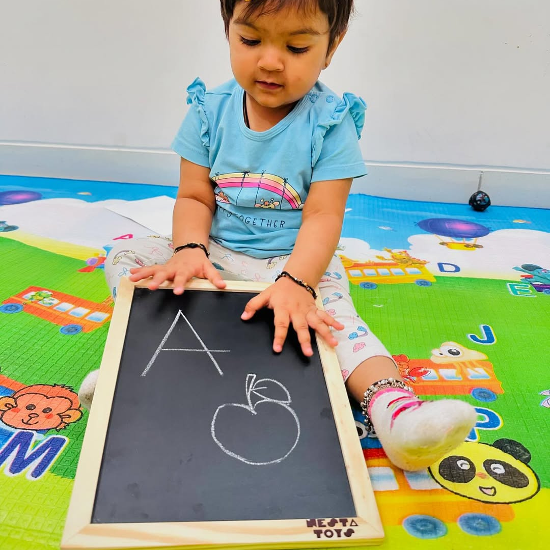 NESTA TOYS double sided blackboard slate for kids, wooden pre-writing and drawing learning toy