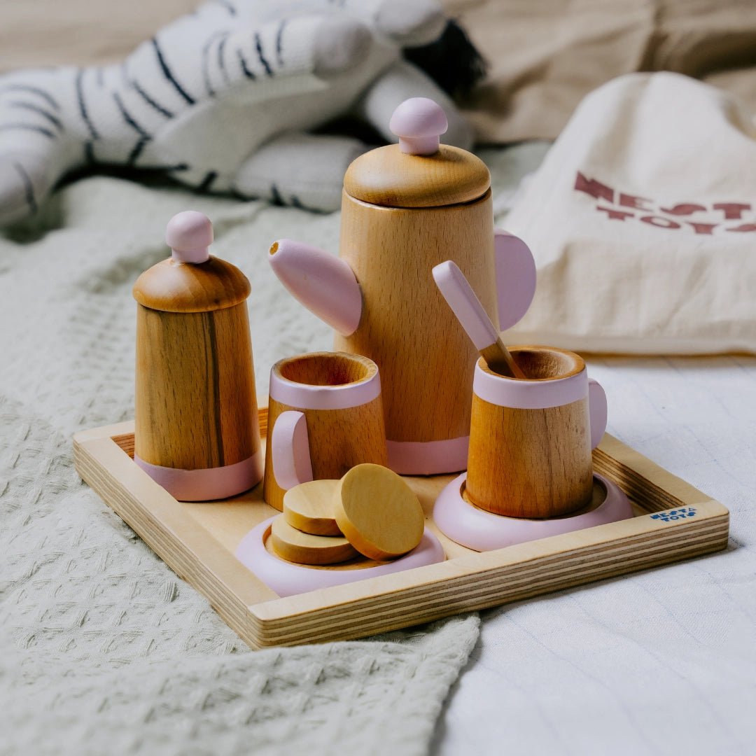 NESTA TOYS Wooden Tea Set Toy (10 Pcs) | Pretend Play Tea Party