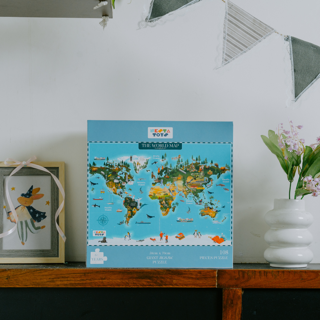 NESTA TOYS – World Map Educational Puzzle (108 Pieces) Learning Toy for Kids,World Map Jigsaw Puzzle (108 Jumbo Pieces) - nestatoys