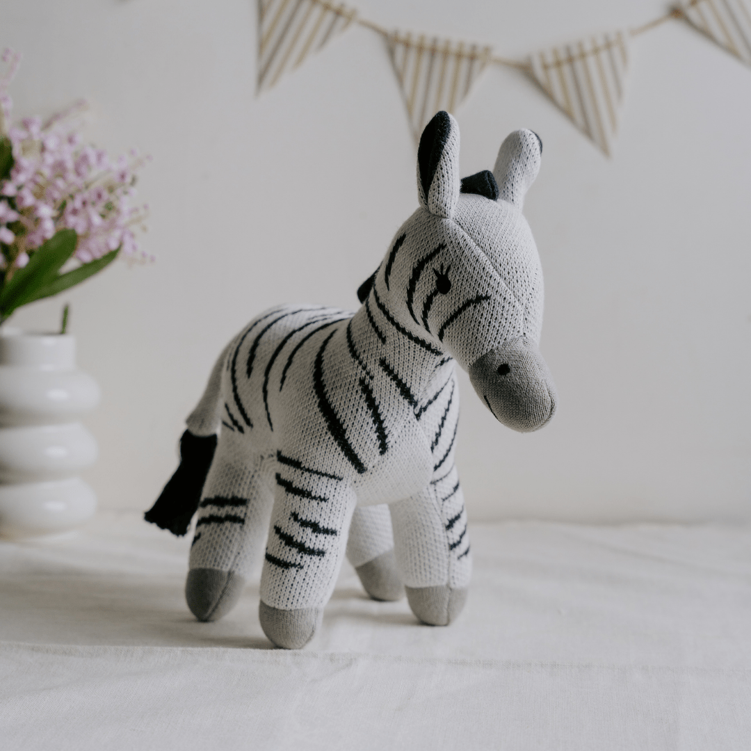 Zippy the Zebra - Knitted Cotton Animal Plush Toy for Kids - NESTA TOYS