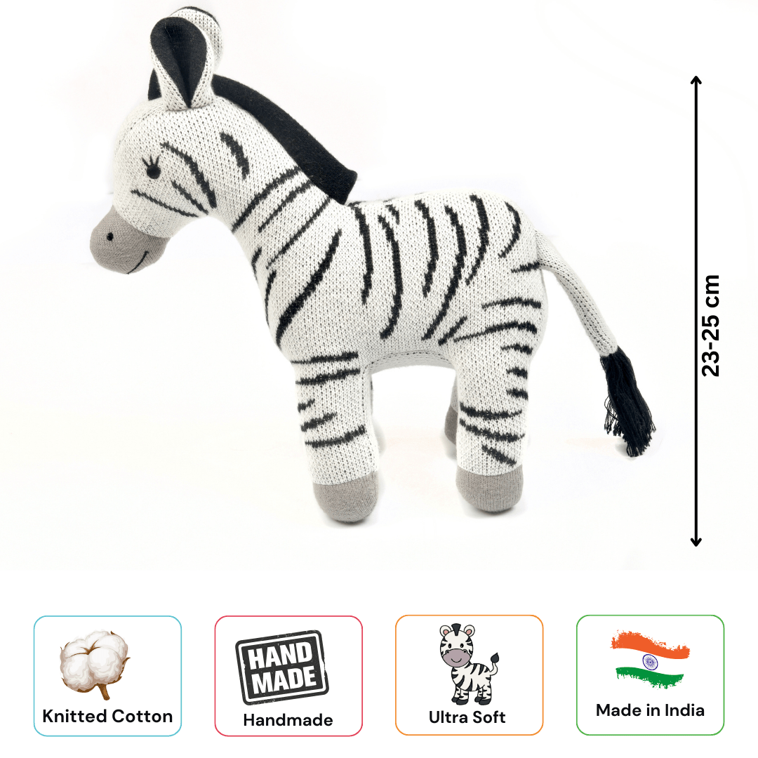 Zippy the Zebra - Knitted Cotton Animal Plush Toy for Kids - NESTA TOYS