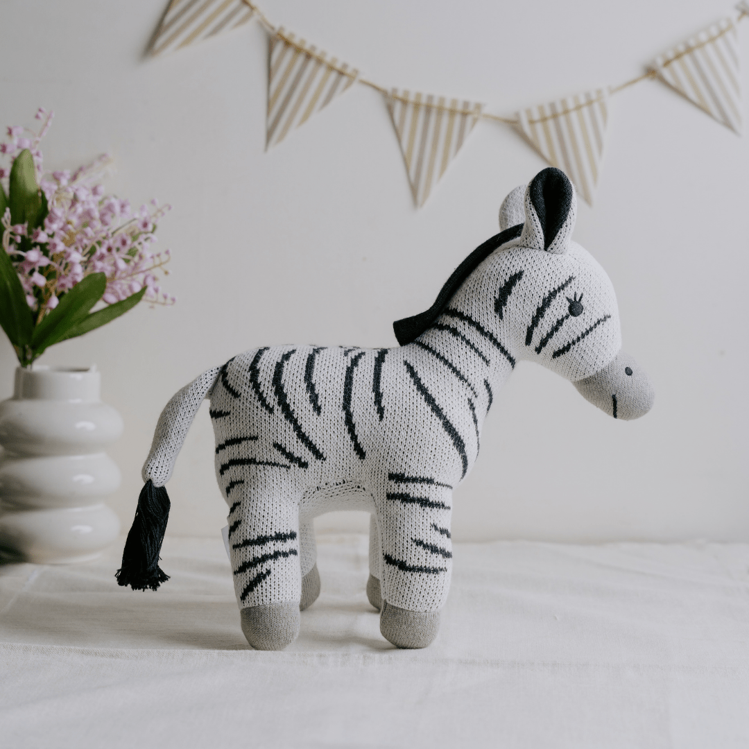 Zippy the Zebra - Knitted Cotton Animal Plush Toy for Kids - NESTA TOYS
