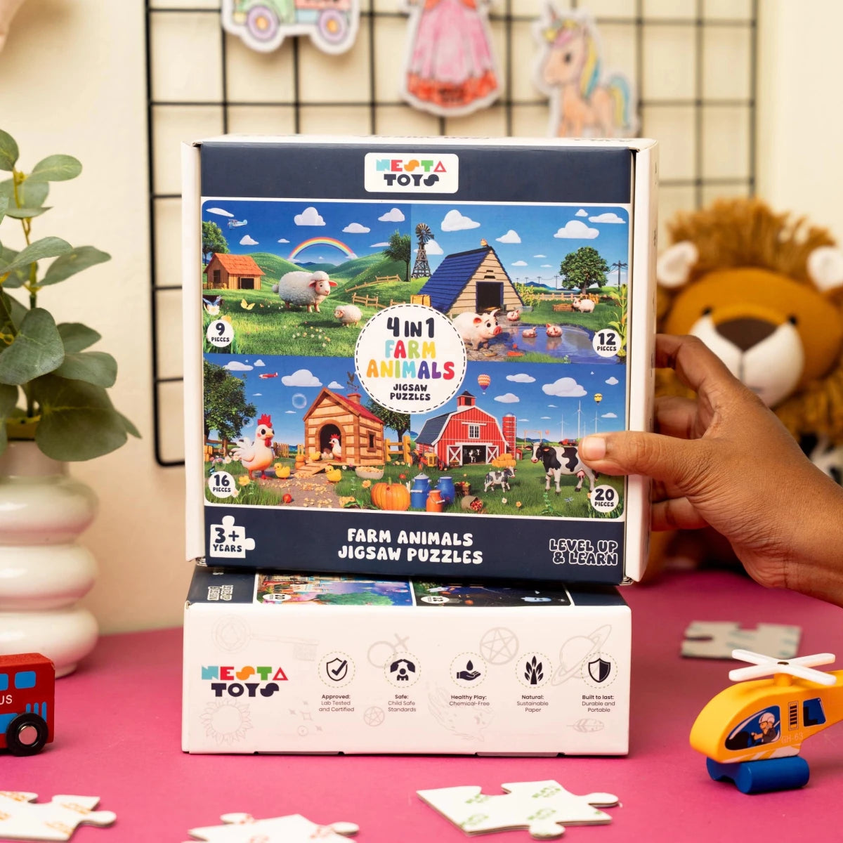 Farm Animals - 4 in 1 Level Up & Learn Jigsaw Puzzle (9 Pcs - 20 Pcs) - NESTA TOYS