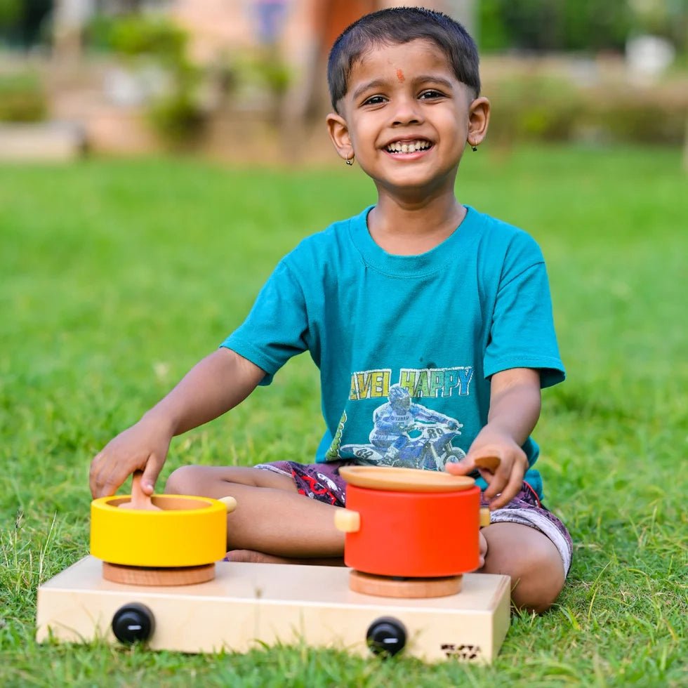 Wooden Kitchen Play Set | Cooking Toy for Kids (9 Pcs) - NESTA TOYS
